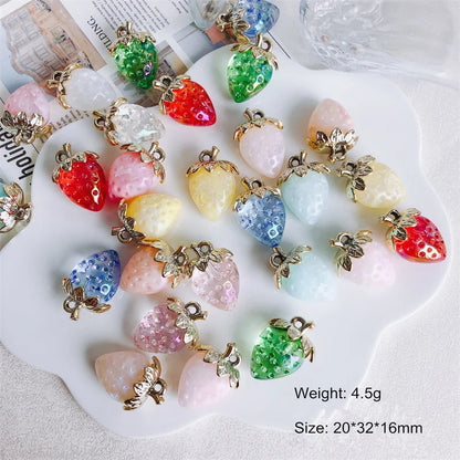 Vibrant 3D Strawberry Resin Charms Set for DIY Jewelry Making