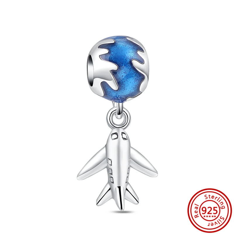 925 Sterling Silver Blue Zircon Feather Crown Stars Moon Charm Beads for Bracelet RS182 3mm-4mm
