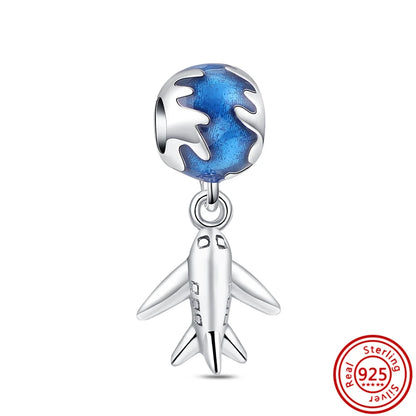 Sterling Silver Blue Zircon Feather Crown Moon Pendant Charm Bracelet Beads RS182 3mm-4mm