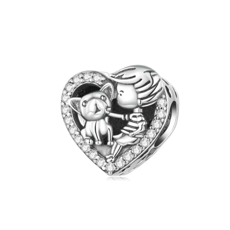 Elegant 925 Silver Cat Bear Ice Cream Pendant Bead for European Bracelet
