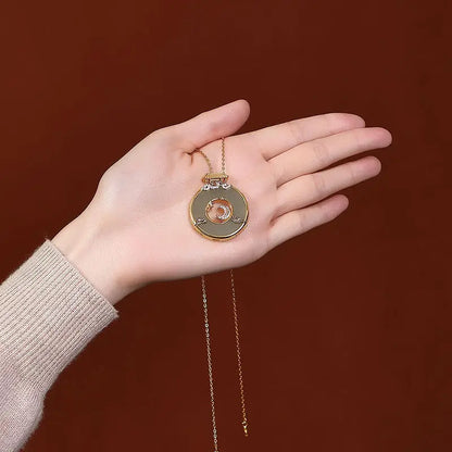 Natural Hetian Jade Pendant Necklace with Crystal Inlay Elegant Ladies Jewelry