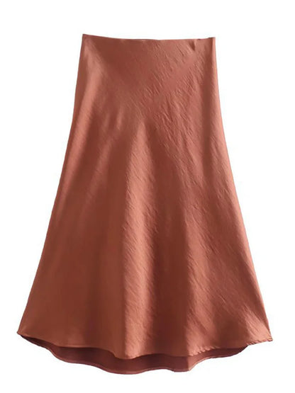Satin A Line Skirt With Elastic Waist For Women Summer