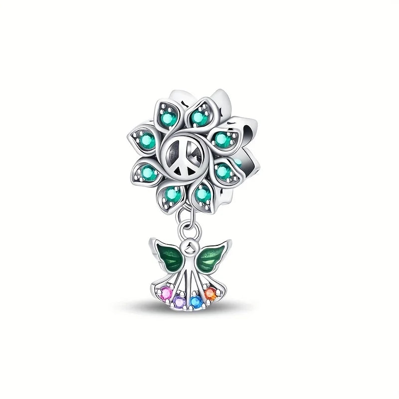 Green Monstera Leaf Charm 925 Sterling Silver Dangle Bracelet Jewelry for Women PAC1334