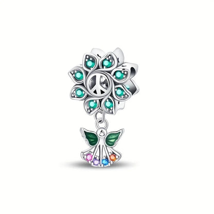 Green Monstera Leaf Charm 925 Sterling Silver Dangle Bracelet Jewelry for Women PAC1334
