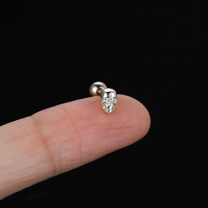 Punk Style Stainless Steel Skull Earrings for Women - Gold Helix Studs Halloween Gift
