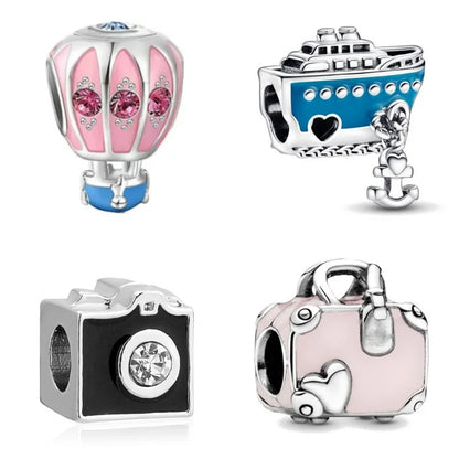 925 Silver Travel Globe Airplane Charm For Bracelet