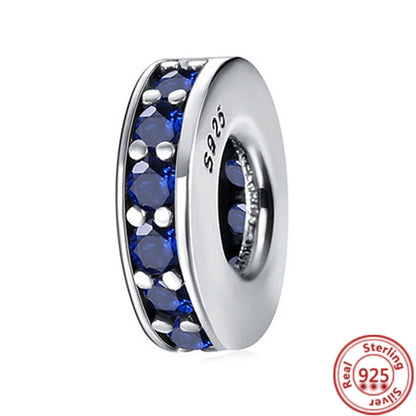 Sterling Silver Blue Zircon Feather Crown Moon Pendant Charm Bracelet Beads RS151LAN 3mm-4mm