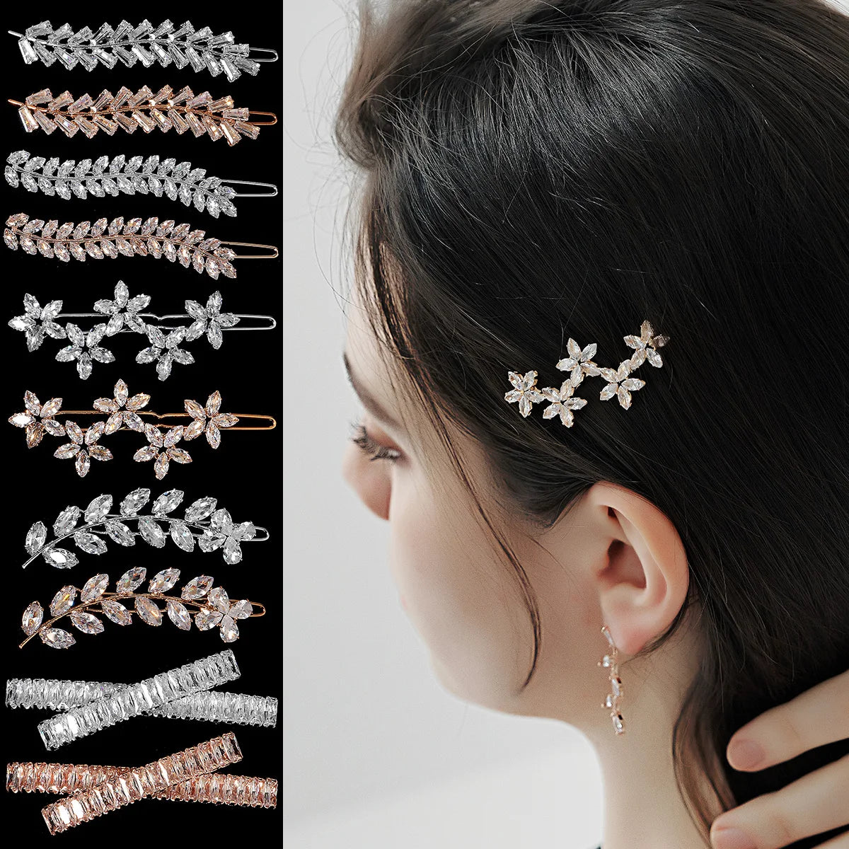 Elegant Cubic Zirconia Leaf Hair Clips for Bridal and Wedding Style
