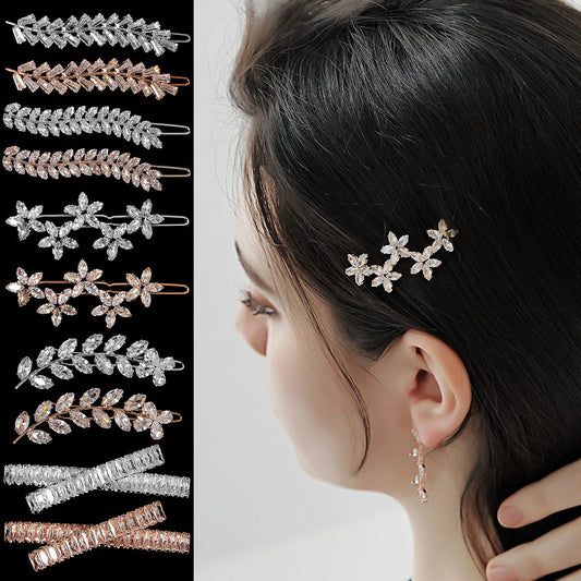Elegant Cubic Zirconia Leaf Hair Clips for Bridal and Wedding Style