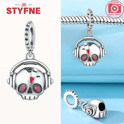 S925 Silver Luminous Zombie Skeleton Charm Bead Dangle