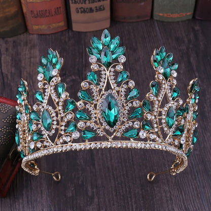 Baroque Luxe Green Crystal Bridal Tiara - Top-Rated Flower Headpiece for Weddings Style J Gold Green