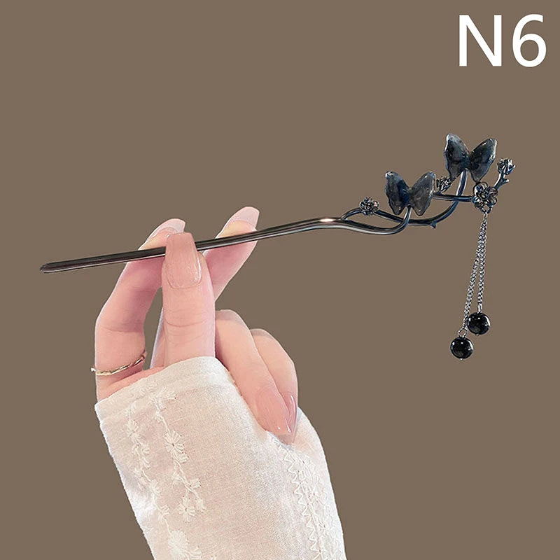 Elegant Chinese Tassel Hair Stick Floral Design Hairpin for Women