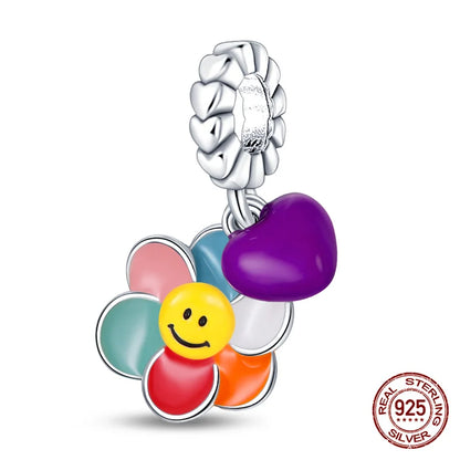 Elegant Sterling Silver Purple Flower Beads for DIY Jewelry and Charm Bracelets