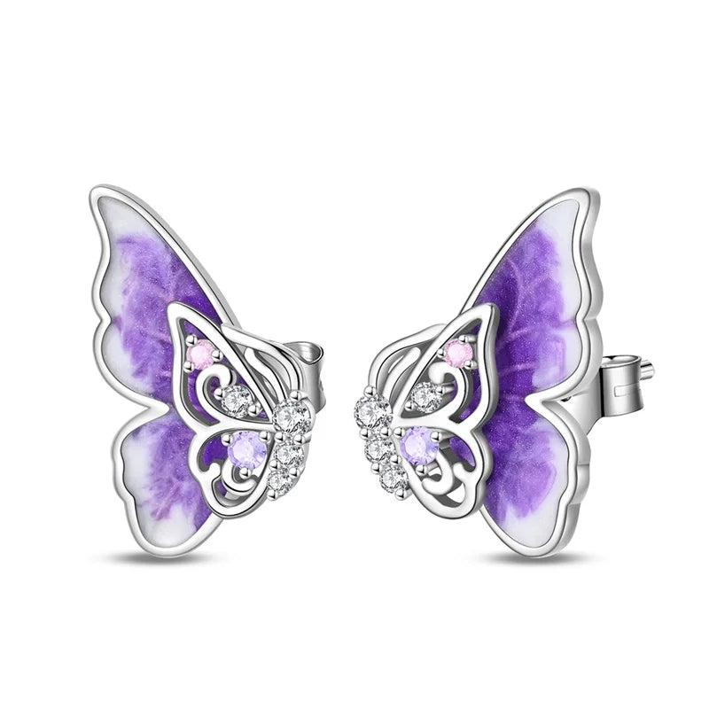 925 Sterling Silver Colorful Butterfly Heart Flower Starfish Bow Geometry Stud Earrings for Women Gift Jewelry Accessories