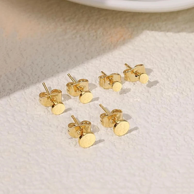 3 Pairs 18K Gold Plated Stainless Steel Mini Round Stud Earrings Set for Women and Men