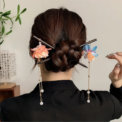 Vintage Luminous Tassel Hairpin Wooden Hanfu Hair Stick Elegant Chinese Headdress Gift