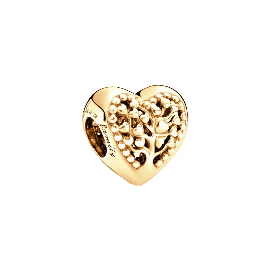 Gold Plated Pink Daisy And Clear Heart Charm Bead 925