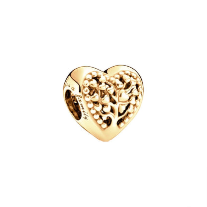 Gold Plated Pink Daisy And Clear Heart Charm Bead 925