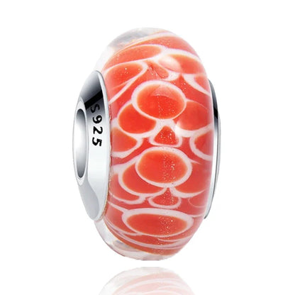 925 Sterling Silver Cosmic Rainbow Murano Glass Beads with Flower and Leaf Charms for DIY Women Jewelry