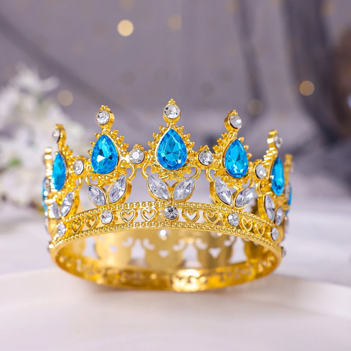 Baroque Vintage Gold Crystal Rhinestone Bridal Tiara and Crown for Women