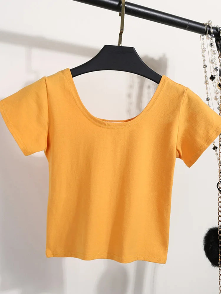Dozw Solid Crop Top For Women Slim Fit High Waist Tee