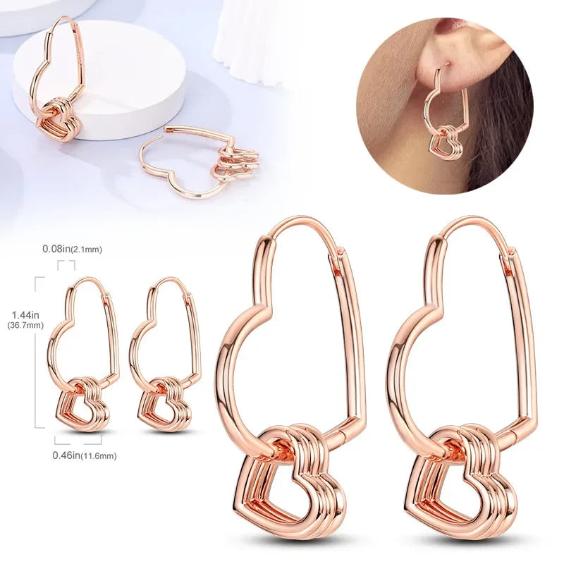 Elegant Silver S925 Multicolor Heart Hoop Earrings for Women with Zircon Stones