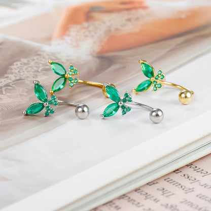 Stainless Steel Green Crystal Butterfly Earring Minimalist U-Shape Helix Studs for Tragus and Cartilage Piercing