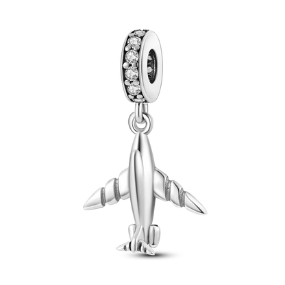 Travel Series 925 Silver Plane World Paris Charm Beads for Bracelet Jewelry Making KTC344