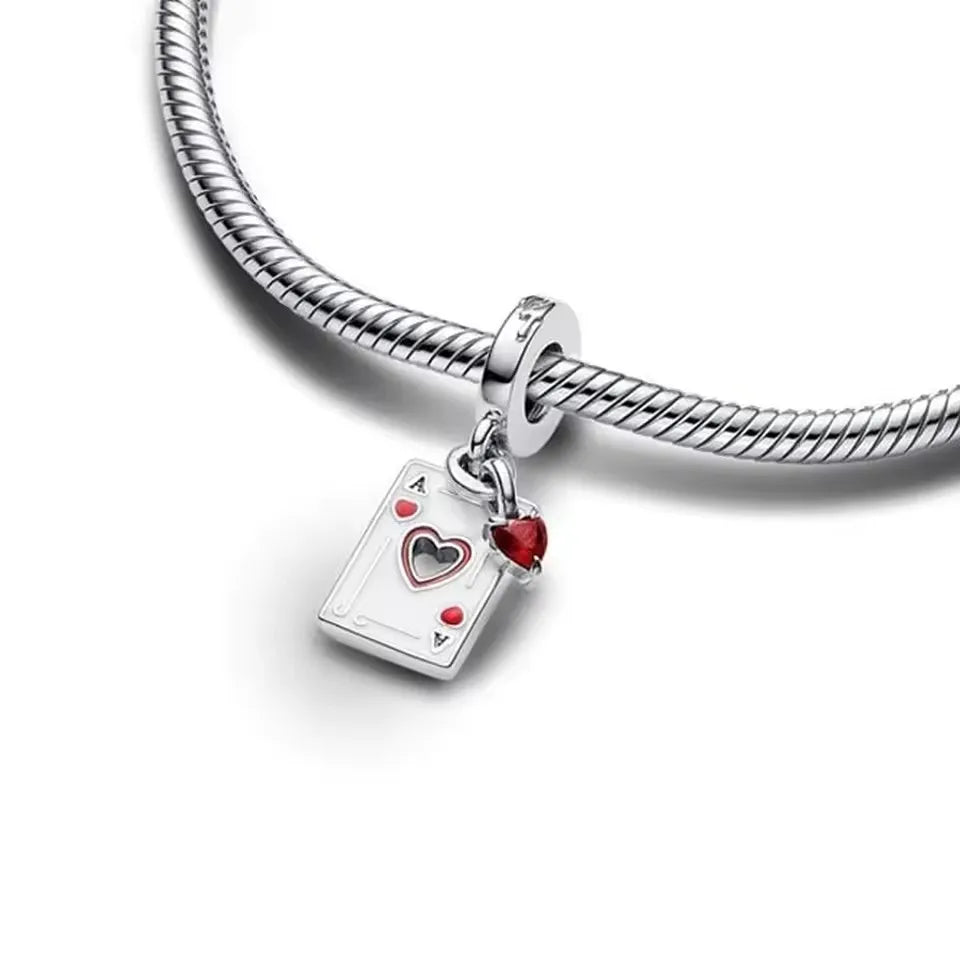 Queen Of Hearts Double Dangle Charm 925 Silver Bead