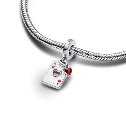 Queen Of Hearts Double Dangle Charm 925 Silver Bead