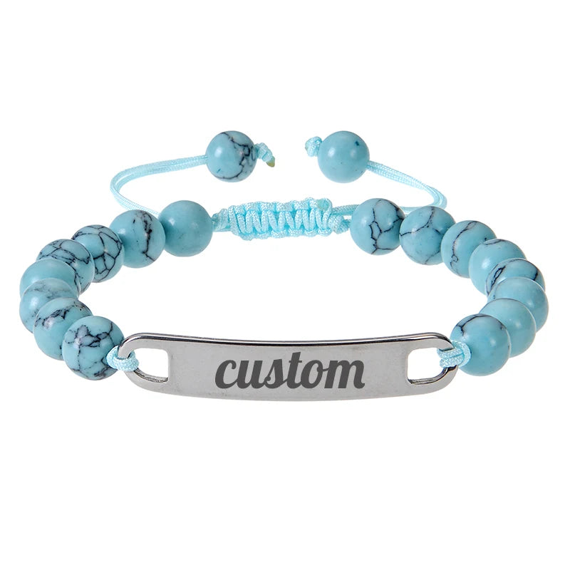 Personalized Custom Name ID Bracelet Handmade Natural Stone Braided Unisex Gift