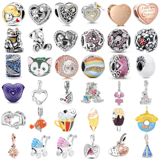 Elegant 925 Silver Cat Bear Ice Cream Pendant Bead for European Bracelet