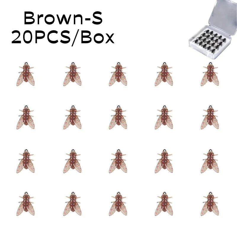 20PCS/Box Bionic Fly Fishing Bait Soft Hook for Salmon Trout Brown-8mm