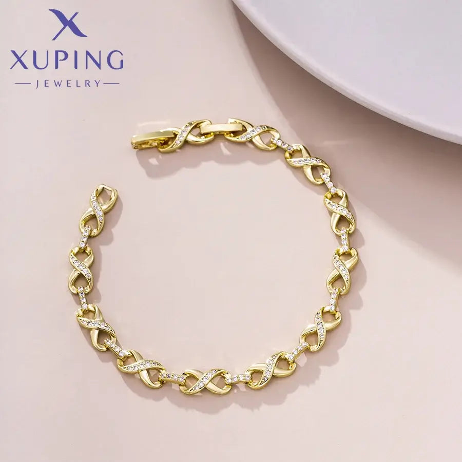 Xuping Jewelry Romantic Gold Charm Bracelet 19cm Light Yellow Gold Color 17-19cm WHITE