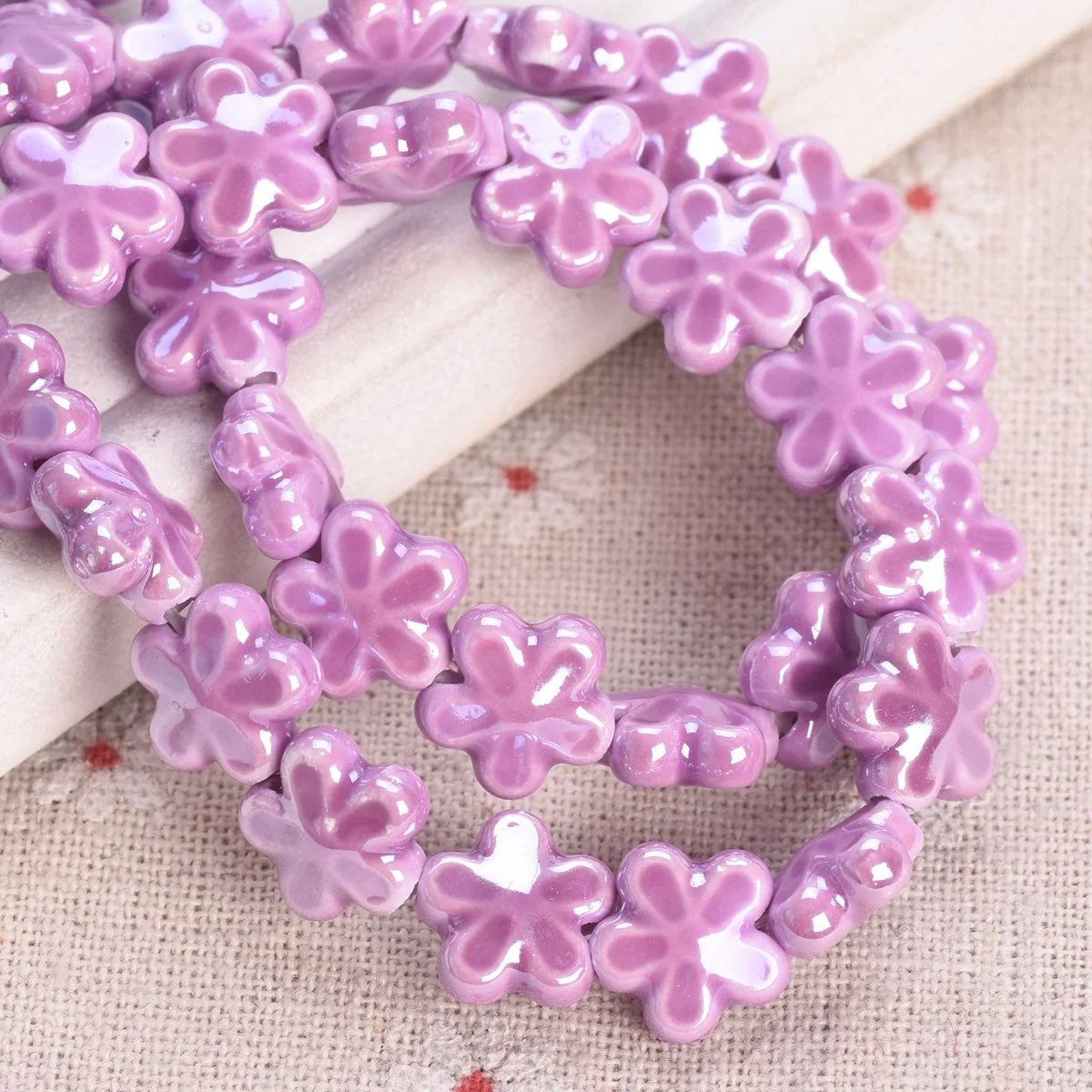10 Pack Star Flower Shape 12mm Shiny Ceramic Loose Beads for DIY Jewelry and Earring Creations