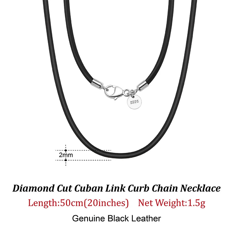 Rinntin 2mm Brown Leather Cord Necklace with 925 Sterling Silver Clasp Trendy Jewelry for Men and Women 2mm-Black-50cm