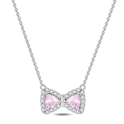Luxury 925 Sterling Silver Colorful Arrow Heart Bow Tie Feather Pendant Necklace Charming DIY Gift for Women