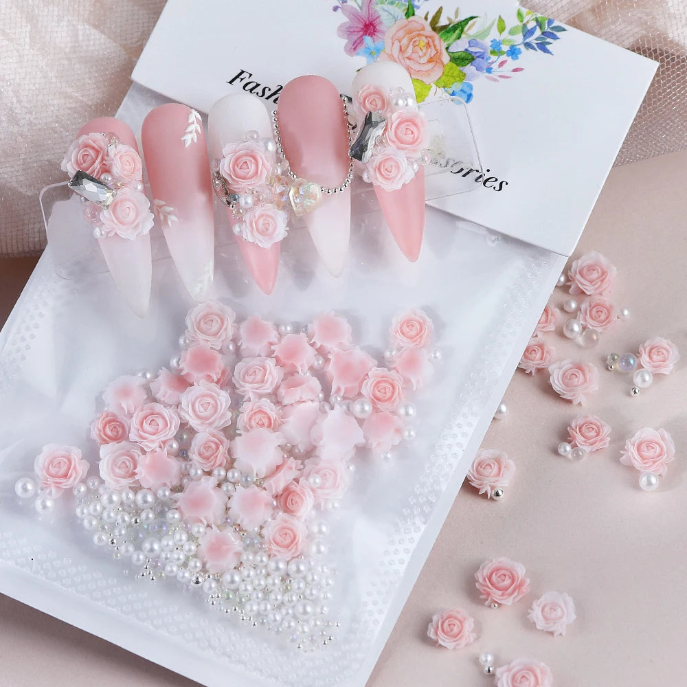 Rose Mixed Pearl Resin Art Decorations for 3D Charm Jewelry Making and DIY Nail Crafts
