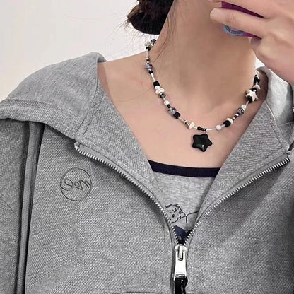 Kpop Goth Y2K Star Pendant Silver Chain Necklace for Unisex Grunge Emo Fashion