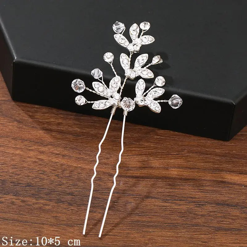 Elegant Pearl Rhinestone Flower Hair Pins for Women Wedding Accessories