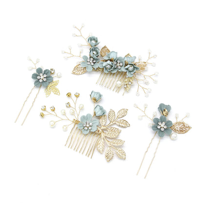 Elegant Bridal Pearl Hair Accessories Set – Floral Tiara, Barrette, and Combs for Wedding Elegance