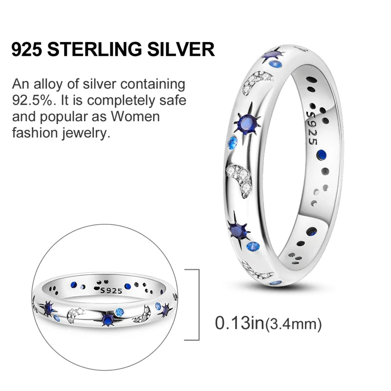925 Sterling Silver Heart Shaped Zircon Starmoon Ring for Women - Fine Engagement and Wedding Jewelry Gifts SER304