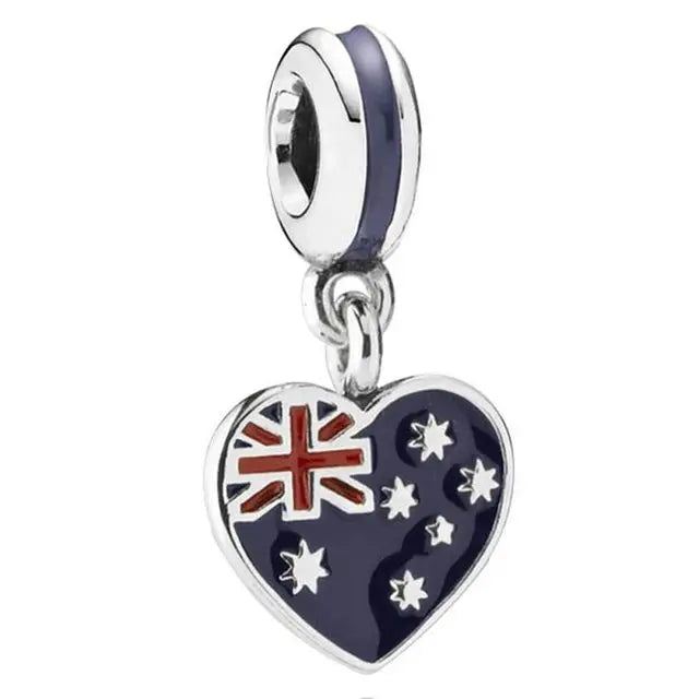 Hot Selling 925 Silver Heart Shaped Flag Pendant for European Bracelets Exquisite DIY Jewelry with Zircon