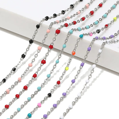 Colorful Enamel Stainless Steel Flat Cross Cable Chains for DIY Jewelry and Fancy Bracelets