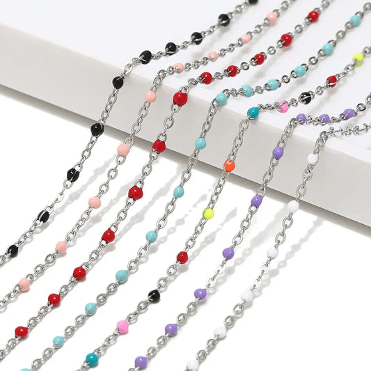 Colorful Enamel Stainless Steel Flat Cross Cable Chains for DIY Jewelry and Fancy Bracelets