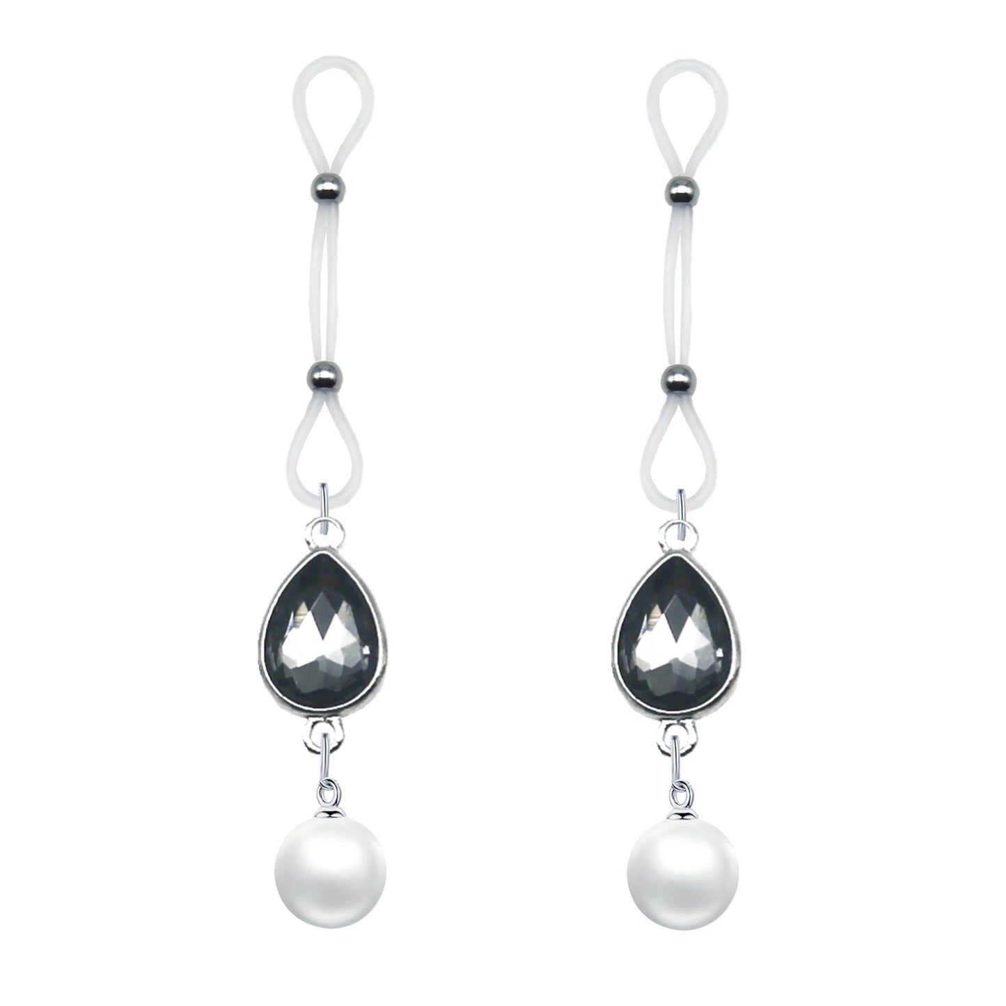 Adjustable Faux Nipple Piercing Jewelry With Pearls - Non Pierced Nipple Noose Rings