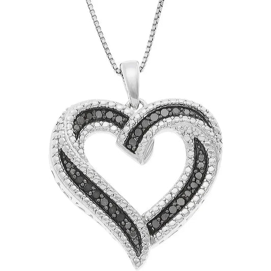 Huitan Heart Pendant Necklace with Shiny Cubic Zirconia Two-tone Fashion Jewelry for Women