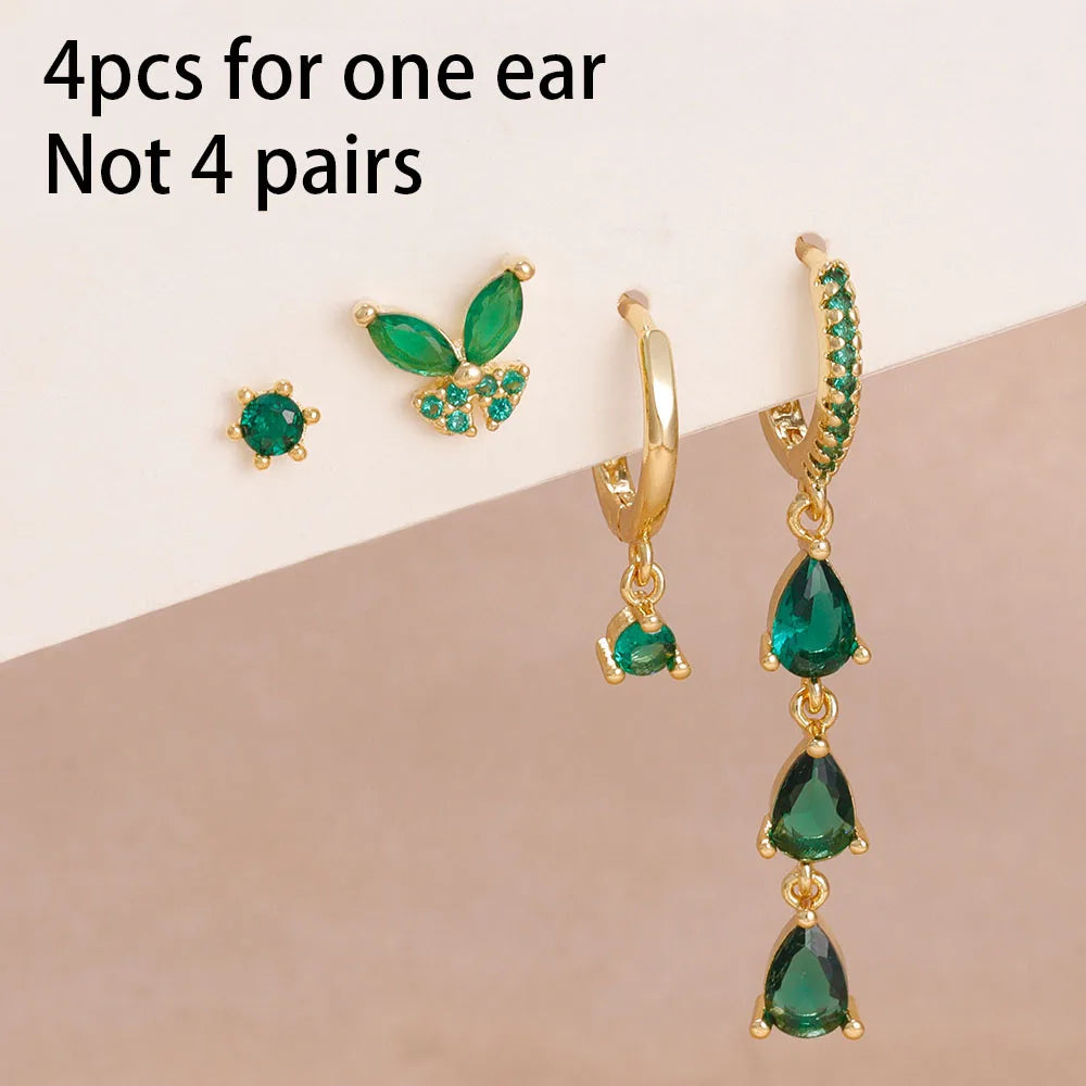 14K Gold Plated Dainty Zircon Flower Hoop Earrings Set for Women Stylish Stainless Steel Studs