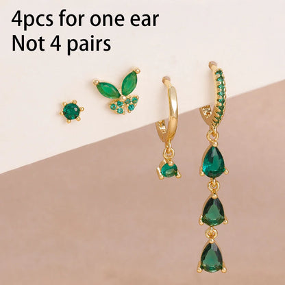 14K Gold Plated Dainty Zircon Flower Hoop Earrings Set for Women Stylish Stainless Steel Studs