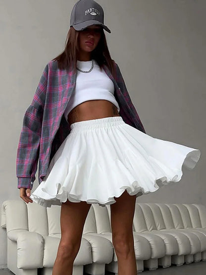 Summer White High Waist Mini Skirt Ruffle For Women